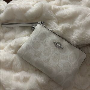 Coach Signature White Wristlet Corner Zip